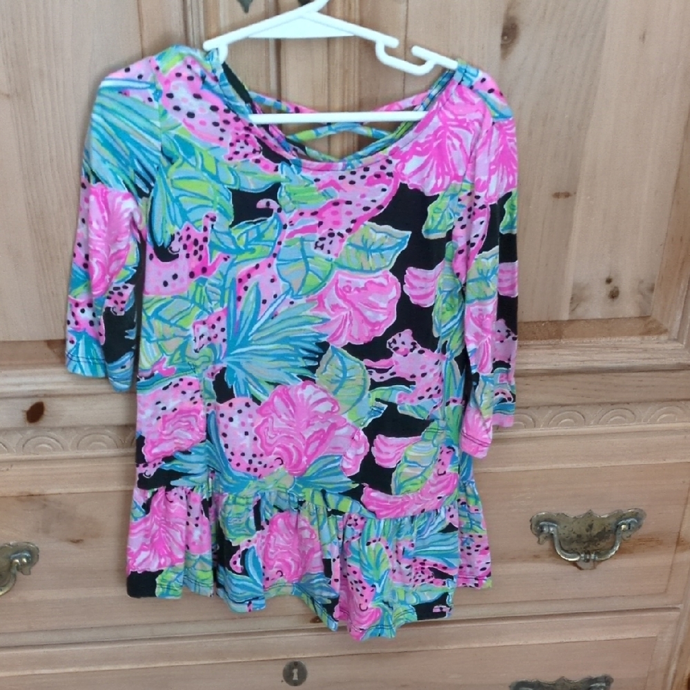 Lilly Pulitzer Pink and Blue Floral Kids Dress Size 4-5 Girls